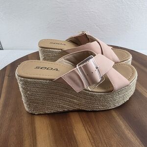 Soda Jute Chunky Wedge Slide Sandals Pink Wmn's 8.5
